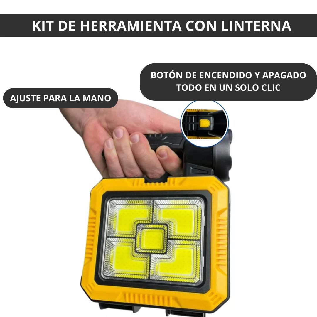 Kit de herramientas con linterna y cargador